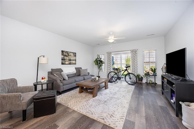 3903 Sudley Pt Unit 18, Jamestown, NC 27282 - living room featuring dark wood finished floors and a ceiling fan