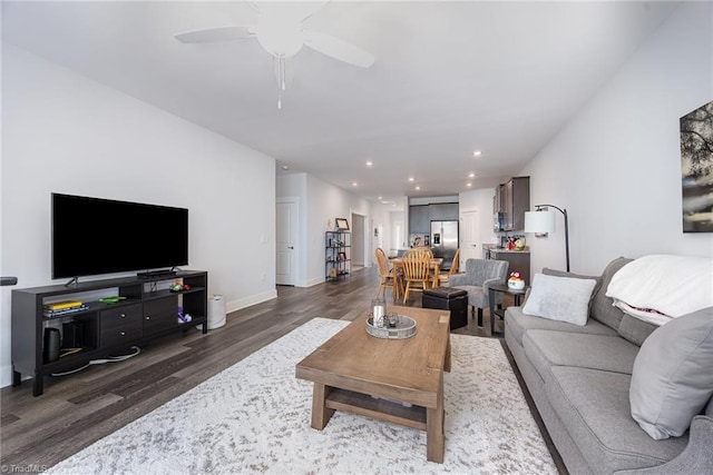 3903 Sudley Pt Unit 18, Jamestown, NC 27282 - living area featuring dark wood finished floors, ceiling fan, and recessed lighting