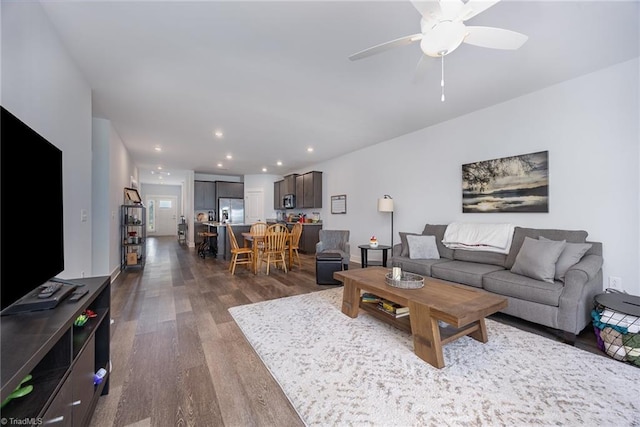 3903 Sudley Pt Unit 18, Jamestown, NC 27282 - living area with dark wood-style floors, ceiling fan, and recessed lighting