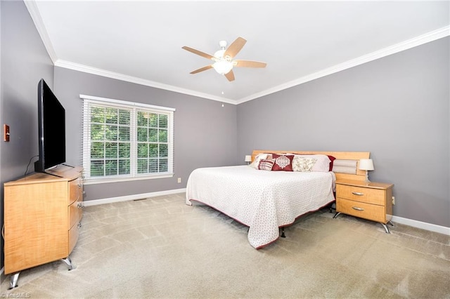 4904 Landaff Dr, Greensboro, NC 27406 - bedroom featuring crown molding, baseboards, light carpet, and ceiling fan