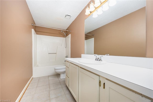 4904 Landaff Dr, Greensboro, NC 27406 - bathroom featuring toilet, vanity, tile patterned floors, tub / shower combination, and baseboards