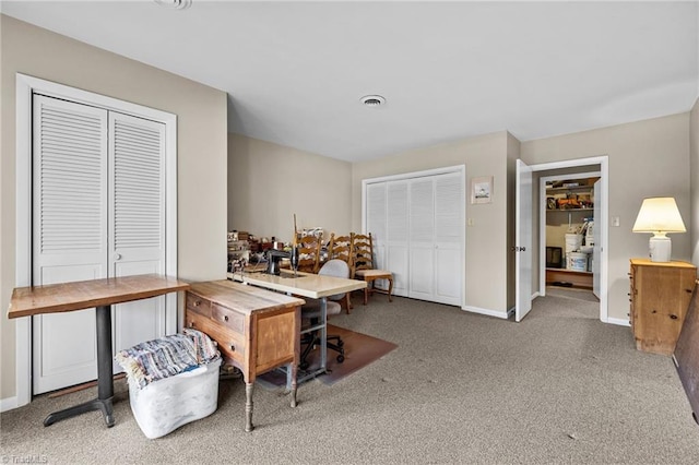 view of carpeted home office