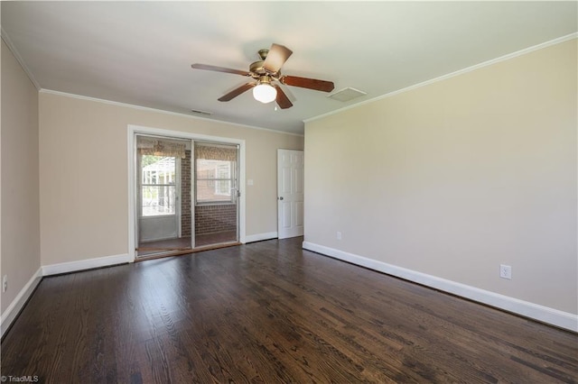 8521 US Highway 64 E, Ramseur, NC 27316 - spare room with baseboards, dark wood-style floors, crown molding, and ceiling fan
