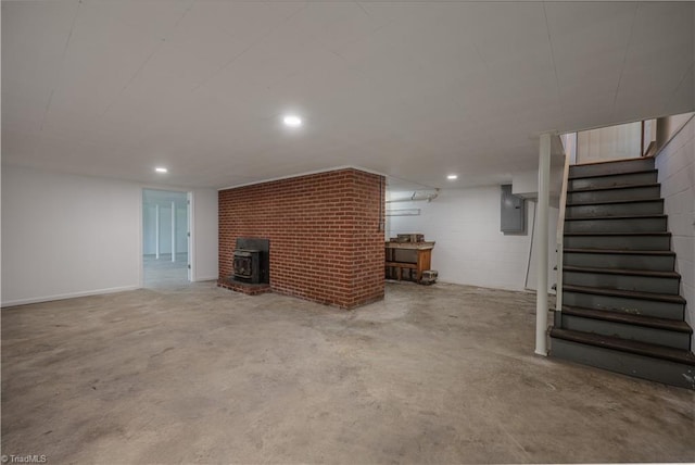 8521 US Highway 64 E, Ramseur, NC 27316 - unfurnished living room featuring concrete flooring, stairway, recessed lighting, and electric panel