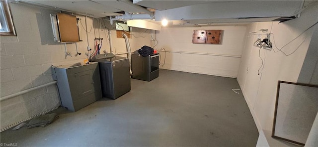 unfinished basement featuring concrete block wall