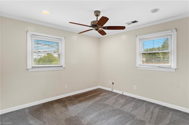 103 E St, Jonesville, NC 28642 - carpeted empty room featuring a ceiling fan, ornamental molding, and recessed lighting