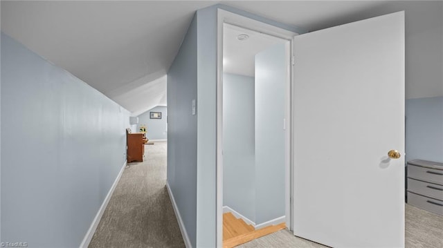 1926 Downing Dr, Burlington, NC 27215 - hallway featuring carpet and vaulted ceiling