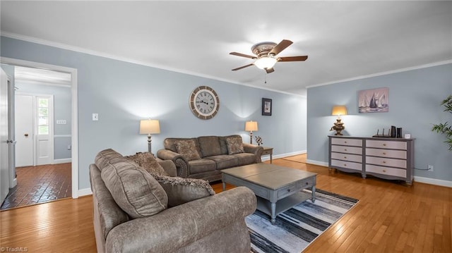 1926 Downing Dr, Burlington, NC 27215 - living room featuring ceiling fan, crown molding, and hardwood / wood-style flooring