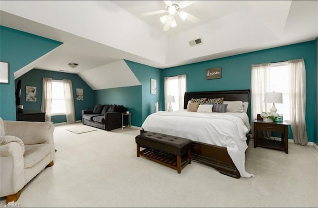 3704 Worthing Ct, Greensboro, NC 27455 - bedroom with carpet, lofted ceiling, a ceiling fan, and baseboards
