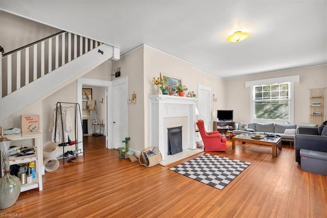 living room with hardwood / wood-style flooring