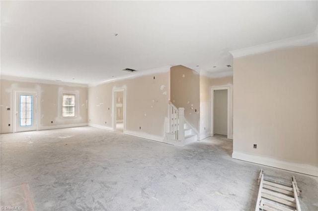 594 Cedar Dr, Winston-Salem, NC 27107 - empty room with ornamental molding and stairs