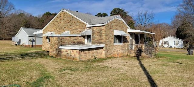 view of property exterior with a lawn