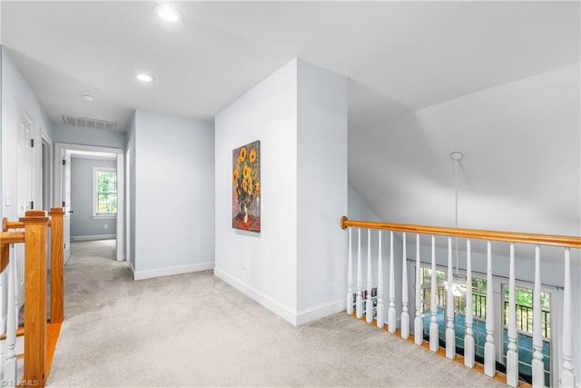 8300 Trottington Rd, Stokesdale, NC 27357 - hallway featuring carpet flooring, recessed lighting, and an upstairs landing