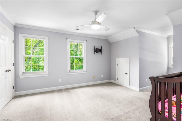 8300 Trottington Rd, Stokesdale, NC 27357 - unfurnished bedroom featuring ornamental molding, carpet floors, and ceiling fan