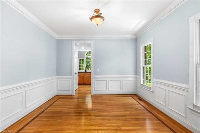 8300 Trottington Rd, Stokesdale, NC 27357 - spare room featuring healthy amount of natural light, light wood-type flooring, wainscoting, and crown molding