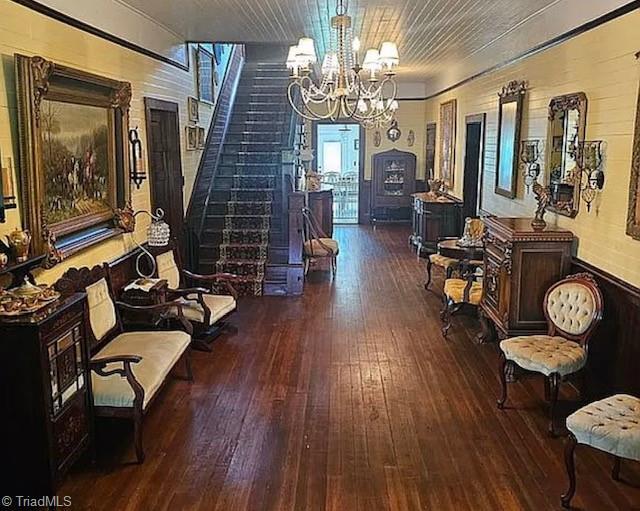 1715 Alfred Hartley Rd, Lenoir, NC 28645 - interior space with hardwood / wood-style floors, stairway, and a chandelier