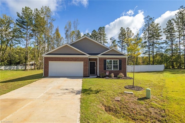 view of front facade with a garage and a front lawn