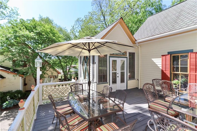 wooden terrace with french doors