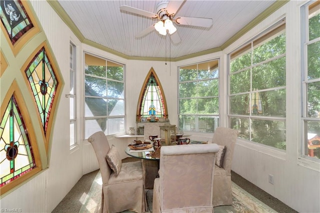 sunroom / solarium with a wealth of natural light and ceiling fan