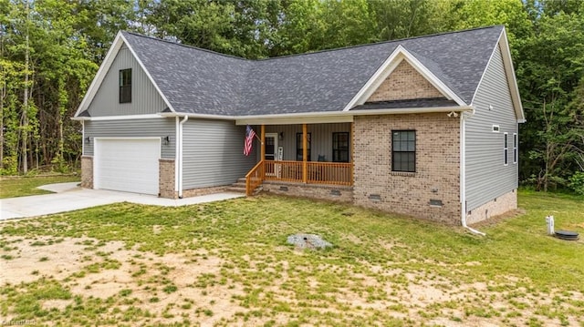 4944 Little Store Rd, Mcleansville, NC 27301 - ranch-style house with a porch, crawl space, concrete driveway, a front yard, and roof with shingles