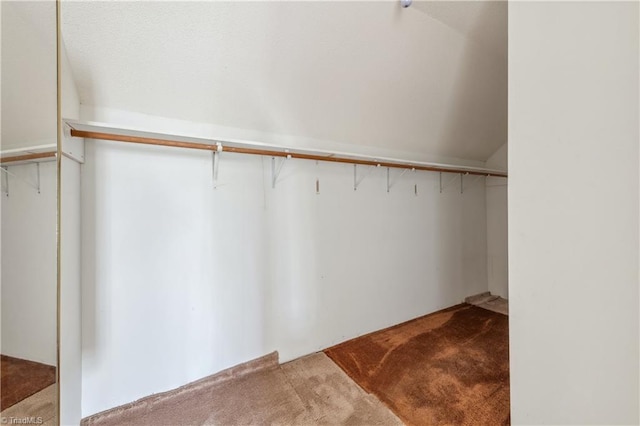 401 Joyce Rd, Hillsborough, NC 27278 - walk in closet featuring carpet and vaulted ceiling