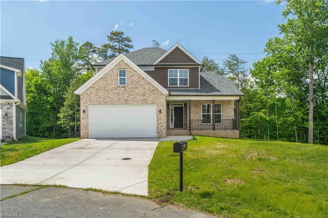 5260 Vineleaf Ct, Clemmons, NC 27012 - view of front of home featuring driveway, brick siding, a front yard, and covered porch
