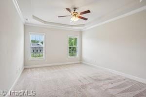 2834 Fallin Ct, High Point, NC 27262 - carpeted spare room with crown molding, a raised ceiling, and ceiling fan