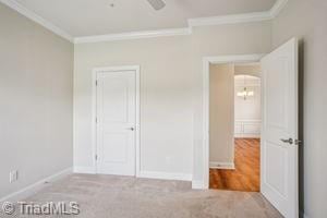 2834 Fallin Ct, High Point, NC 27262 - unfurnished bedroom featuring crown molding, a closet, and carpet floors