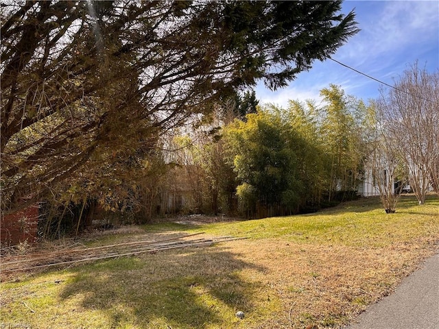 view of yard with a forest view