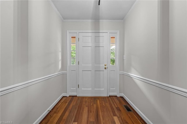 211 Forestview Dr, Elon, NC 27244 - foyer entrance featuring dark wood-type flooring and ornamental molding