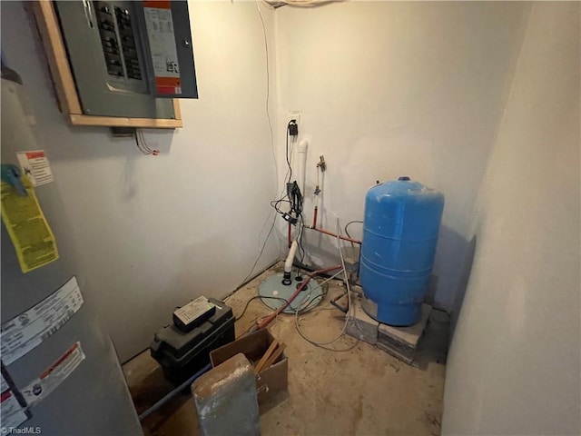 utility room with water heater and electric panel