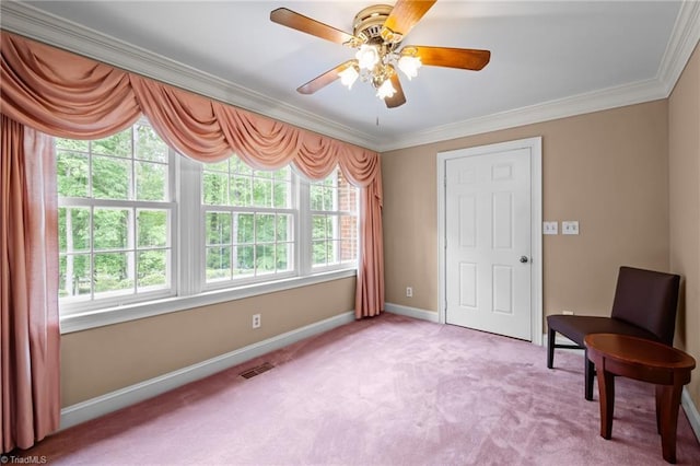 12088 Burlington Rd, Hurdle Mills, NC 27541 - unfurnished room featuring crown molding, carpet, baseboards, and a ceiling fan