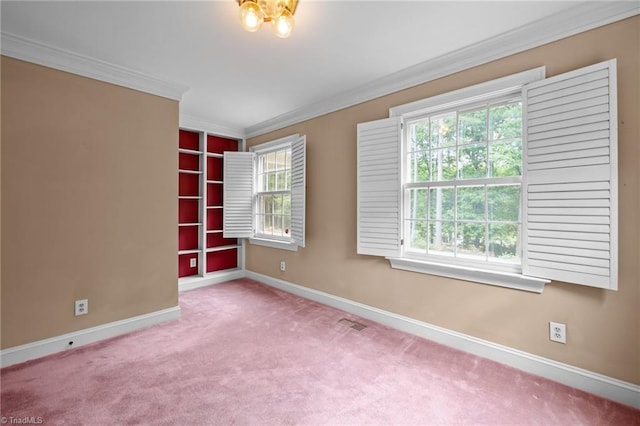 12088 Burlington Rd, Hurdle Mills, NC 27541 - carpeted spare room with plenty of natural light, ornamental molding, baseboards, and built in shelves
