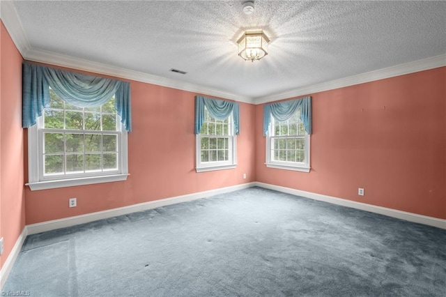 12088 Burlington Rd, Hurdle Mills, NC 27541 - empty room with a textured ceiling, ornamental molding, carpet floors, baseboards, and a smoke detector