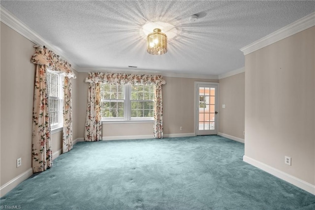 12088 Burlington Rd, Hurdle Mills, NC 27541 - carpeted empty room featuring a textured ceiling, crown molding, and baseboards