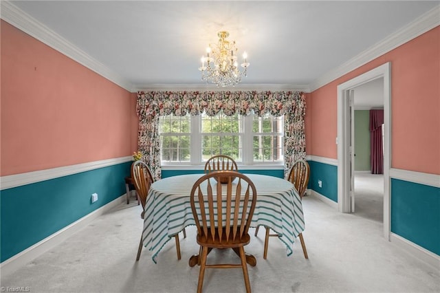 12088 Burlington Rd, Hurdle Mills, NC 27541 - dining space with a chandelier, crown molding, baseboards, and carpet