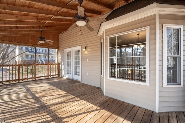 wooden deck with ceiling fan