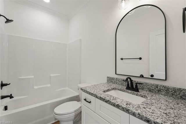 full bathroom featuring toilet, bathtub / shower combination, and vanity