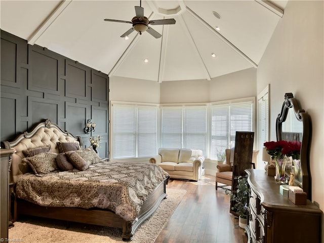 2863 Spencer Rd, Archdale, NC 27263 - bedroom featuring high vaulted ceiling, light wood-style flooring, and a ceiling fan