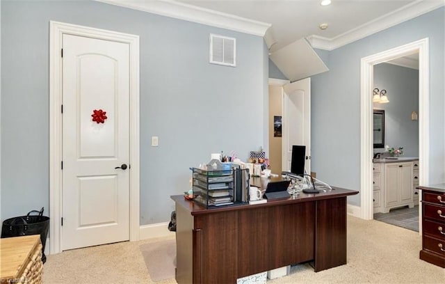 2863 Spencer Rd, Archdale, NC 27263 - home office with light colored carpet, ornamental molding, and baseboards
