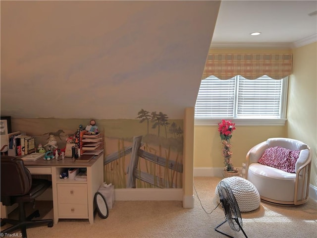 2863 Spencer Rd, Archdale, NC 27263 - office area featuring light carpet, crown molding, and baseboards