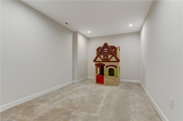 game room featuring recessed lighting, carpet, and baseboards