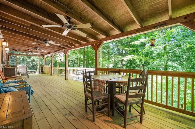 wooden terrace with ceiling fan