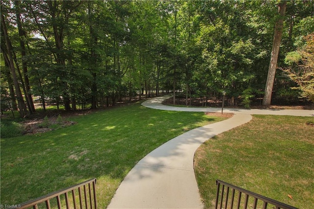 view of property's community featuring a lawn