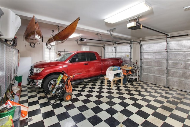 garage with a garage door opener