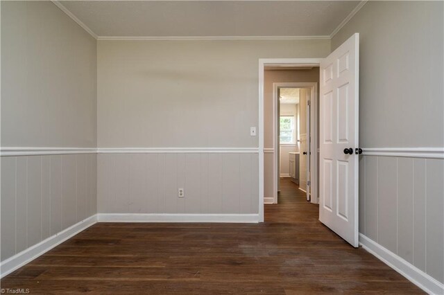4362 Parsonsville Rd, Purlear, NC 28665 - unfurnished room featuring dark wood finished floors, baseboards, ornamental molding, and wainscoting