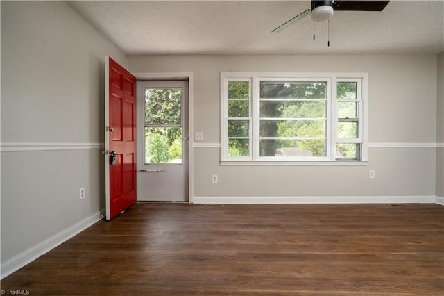 4362 Parsonsville Rd, Purlear, NC 28665 - entryway featuring dark wood finished floors, ceiling fan, a textured ceiling, and baseboards