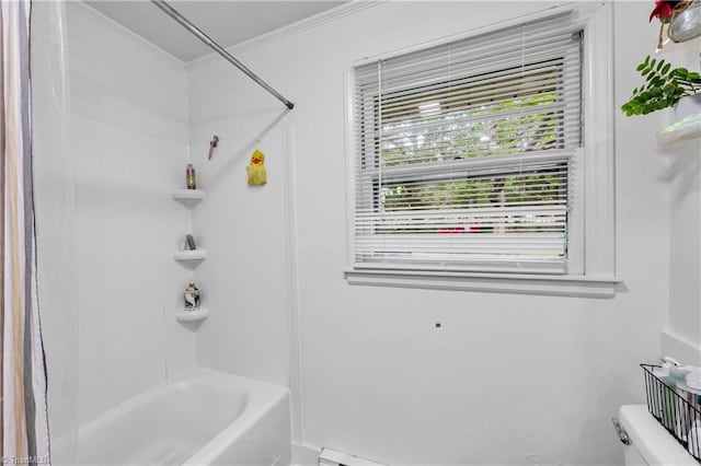 1515 Tucker St, Greensboro, NC 27405 - full bathroom featuring  shower combination, crown molding, and toilet