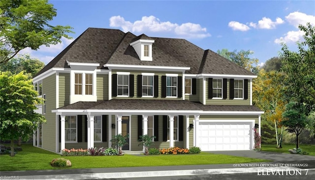 710 Brookfield Dr, Gibsonville, NC 27249 - view of front facade with a porch, a front yard, a garage, and driveway