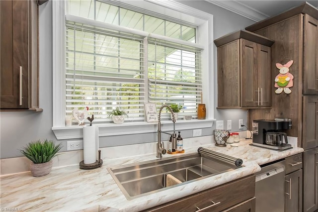 724-0 Tom Cook Rd, Pilot Mountain, NC 27041 - kitchen with stainless steel dishwasher, ornamental molding, and healthy amount of natural light